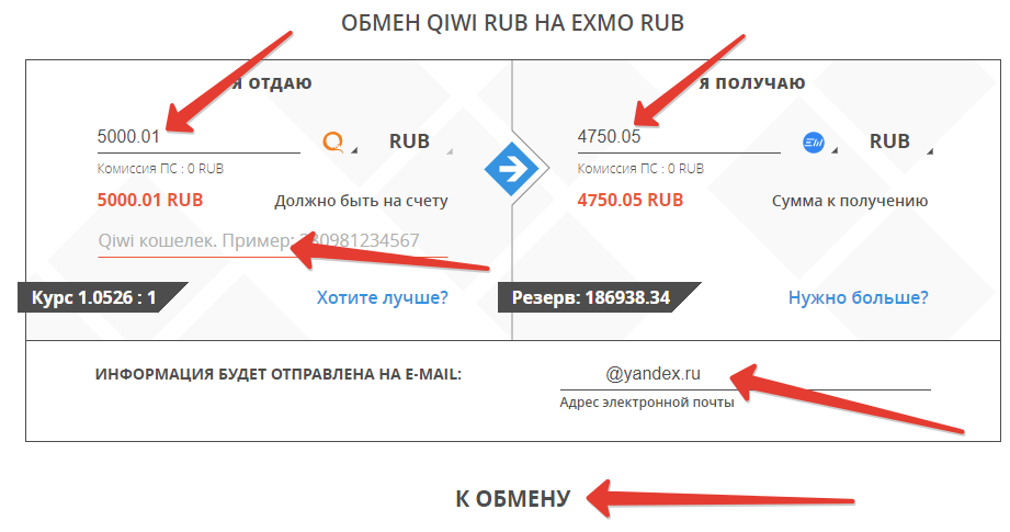 обмен киви на эксмо через обменник